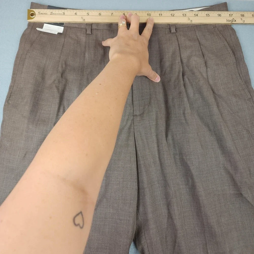 Claiborne Dress Pants Mens 34x32 Brown Check S-Essentials Pleated Cuffed Hem NWT